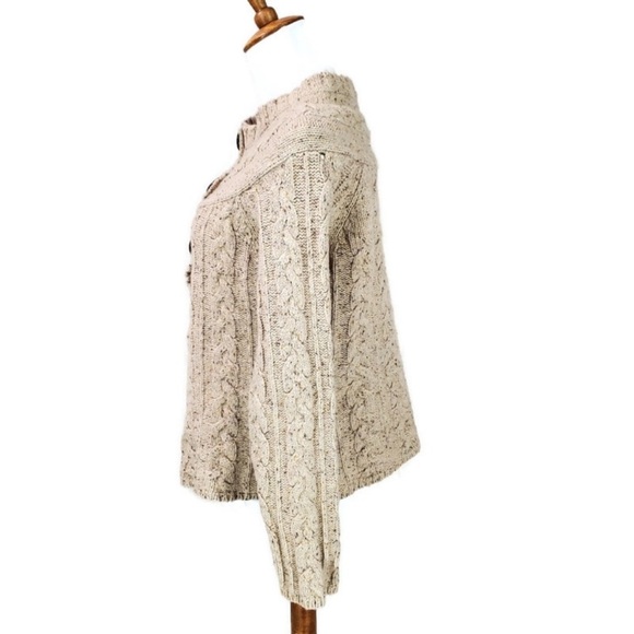 Eddie Bauer Beige Cable Knit fisherman Sweater Cardigan EUC - Picture 9 of 16